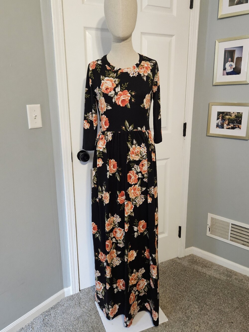 Filly Flair Black Maxi Dress with Peach Floral Print